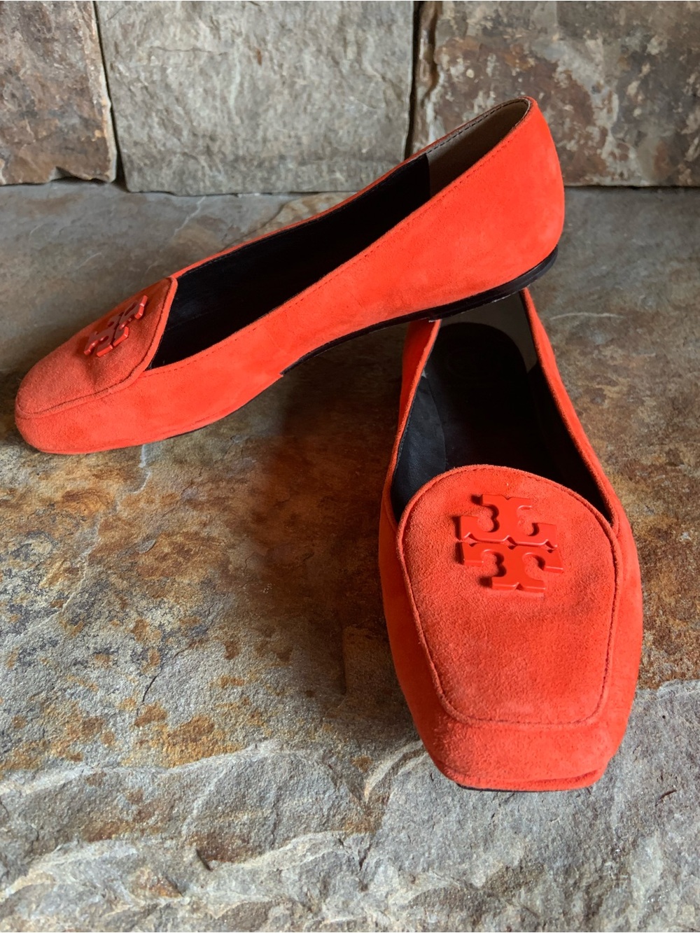 Tory Burch * Fitz * Poppy Red Kid Suede Loafers